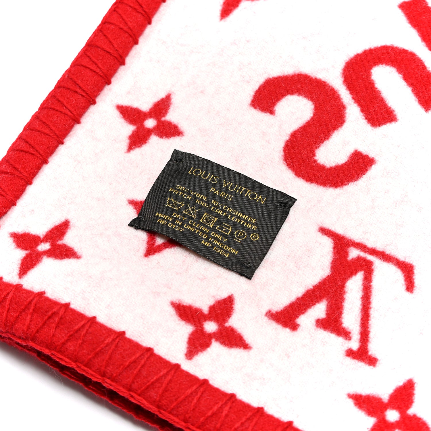 Louis Vuitton X SUPREME Wool Cashmere LV Blanket Red White 3 of 3
