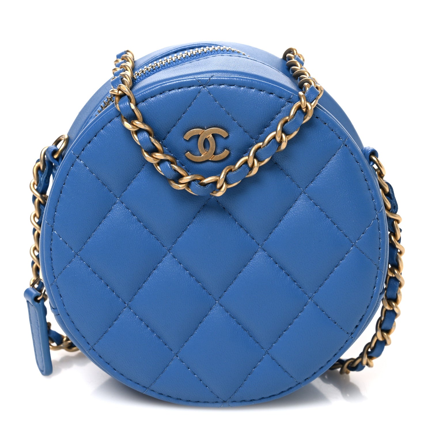 Chanel Lambskin Quilted Round Clutch With Chain Blue 1 of 10
