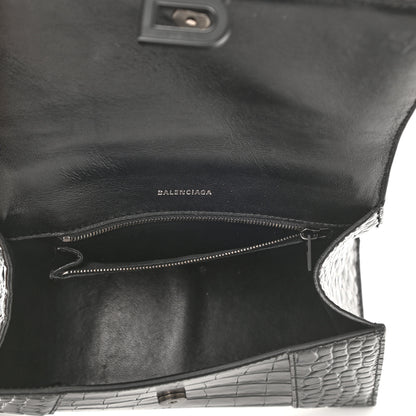 Balenciaga Shiny Calfskin Monochrome Crocodile Embossed Small Hourglass Top Handle Bag Black 5 of 8