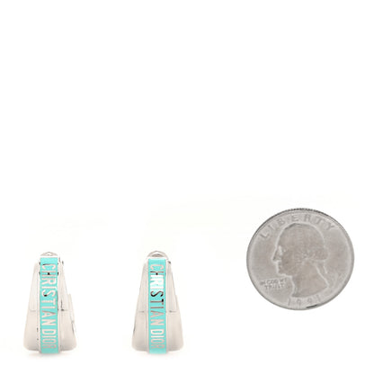 Christian Dior Metal Enamel Code Hoop Earrings Palladium Turquoise 2 of 6