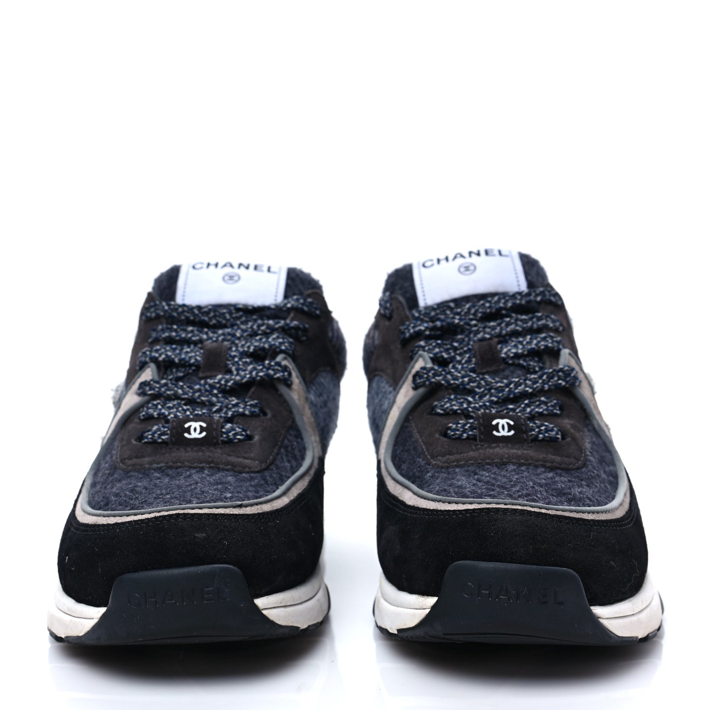 Fabric Suede Calfskin CC Sneakers 41 Black Grey Dark Grey