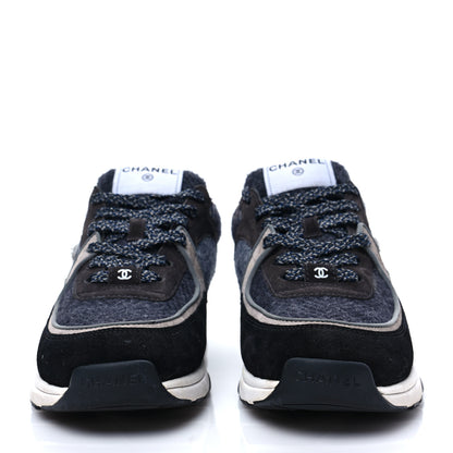 Chanel Fabric Suede Calfskin CC Sneakers 41 Black Grey Dark Grey 3 of 14