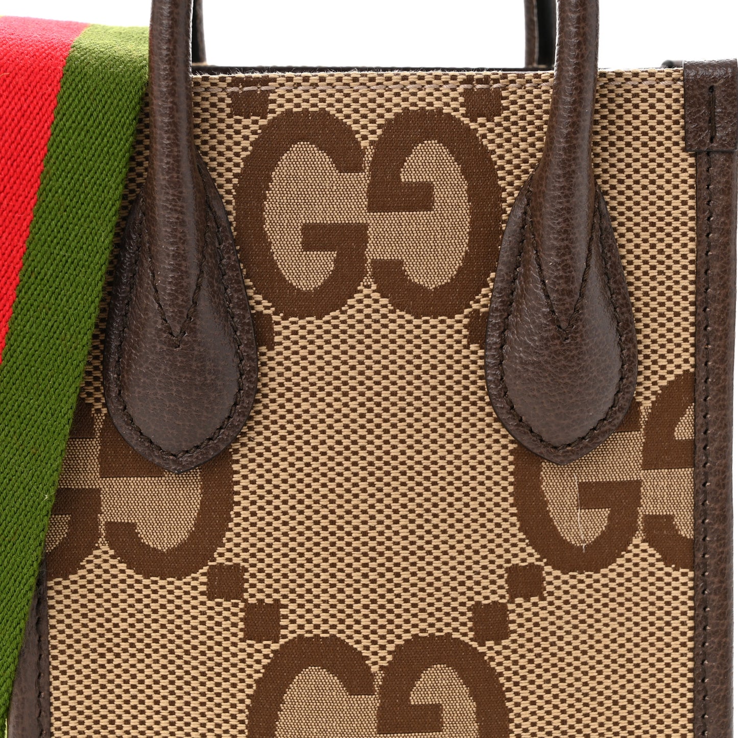 Monogram Jumbo GG Textured Dollar Calfskin Web Mini Vertical Tote Camel Ebony New Acero