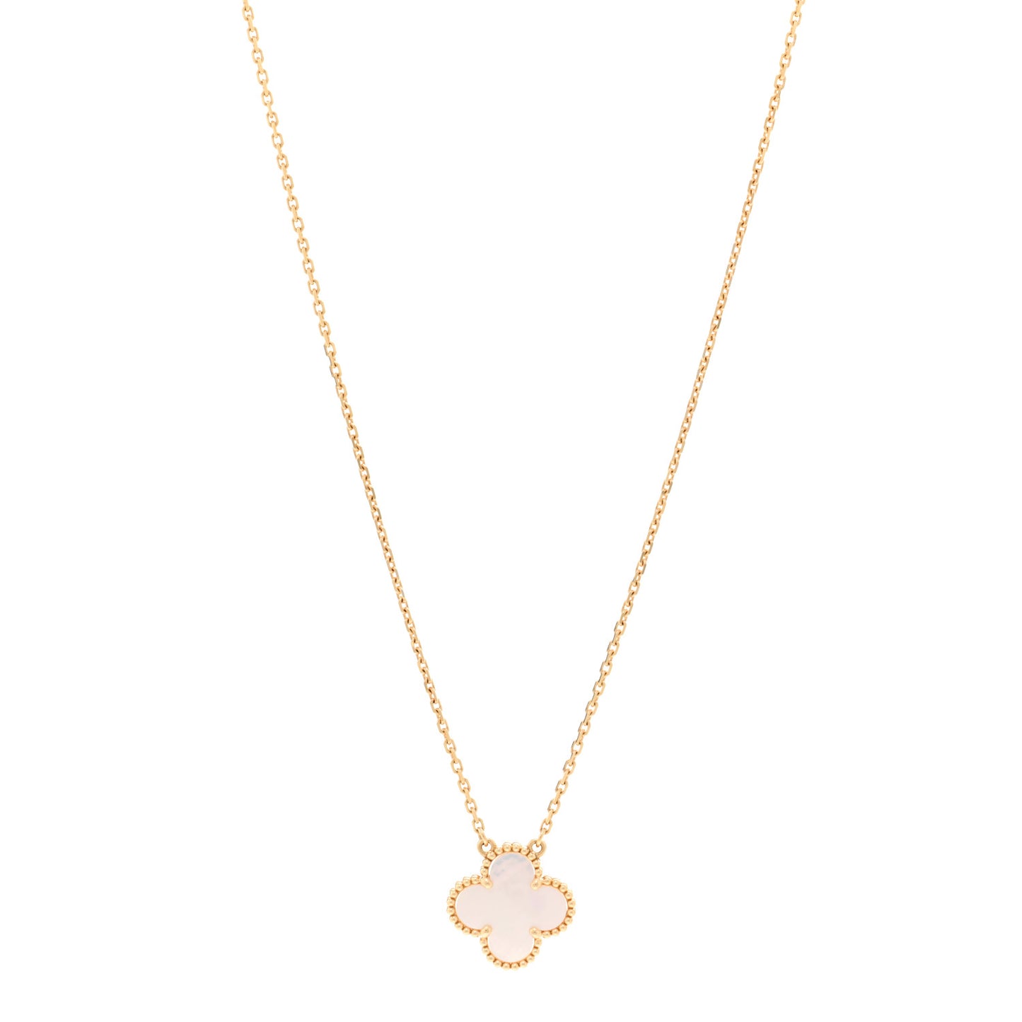 18K Yellow Gold Mother of Pearl Vintage Alhambra Pendant Necklace
