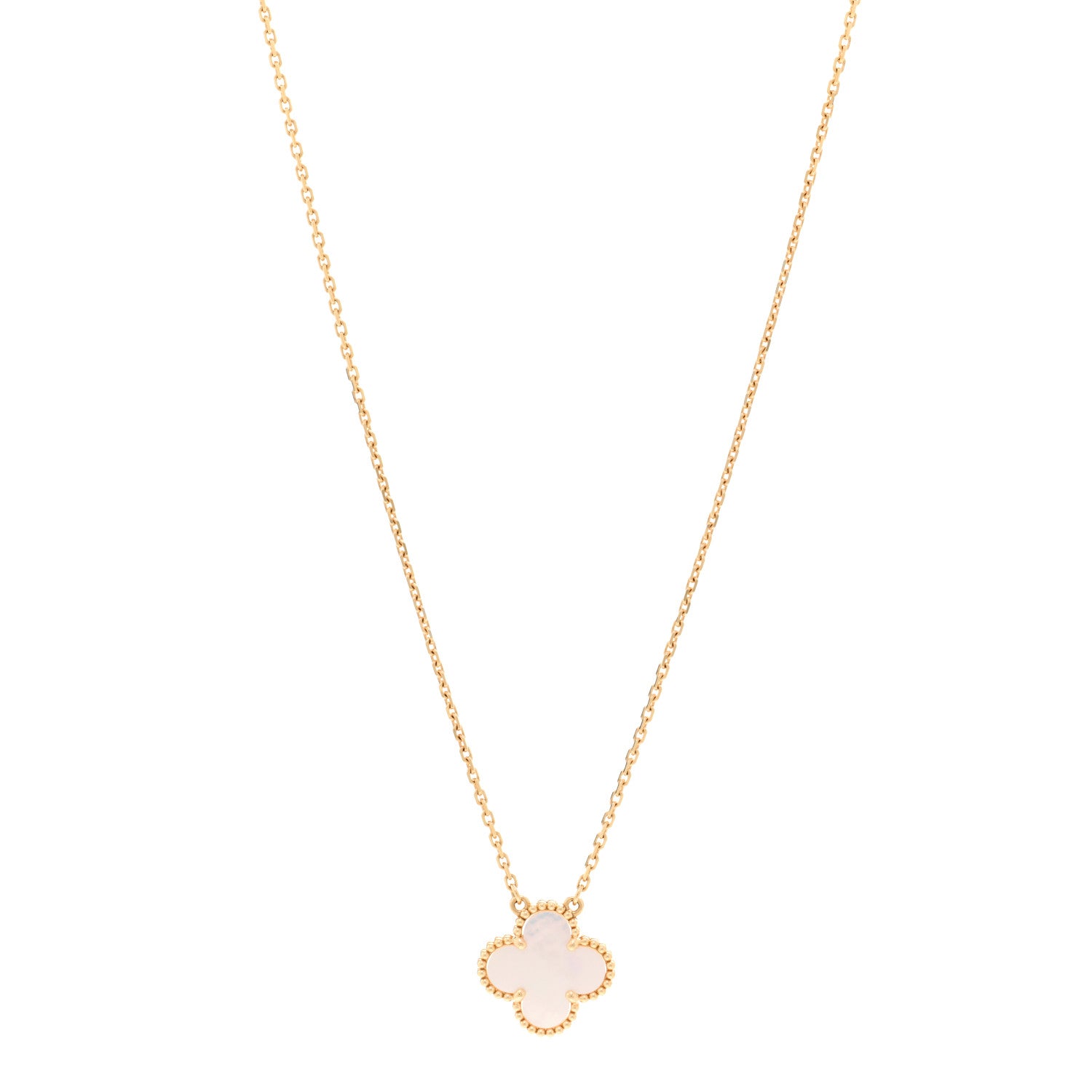 Van Cleef & Arpels 18K Yellow Gold Mother of Pearl Vintage Alhambra Pendant Necklace 1 of 6
