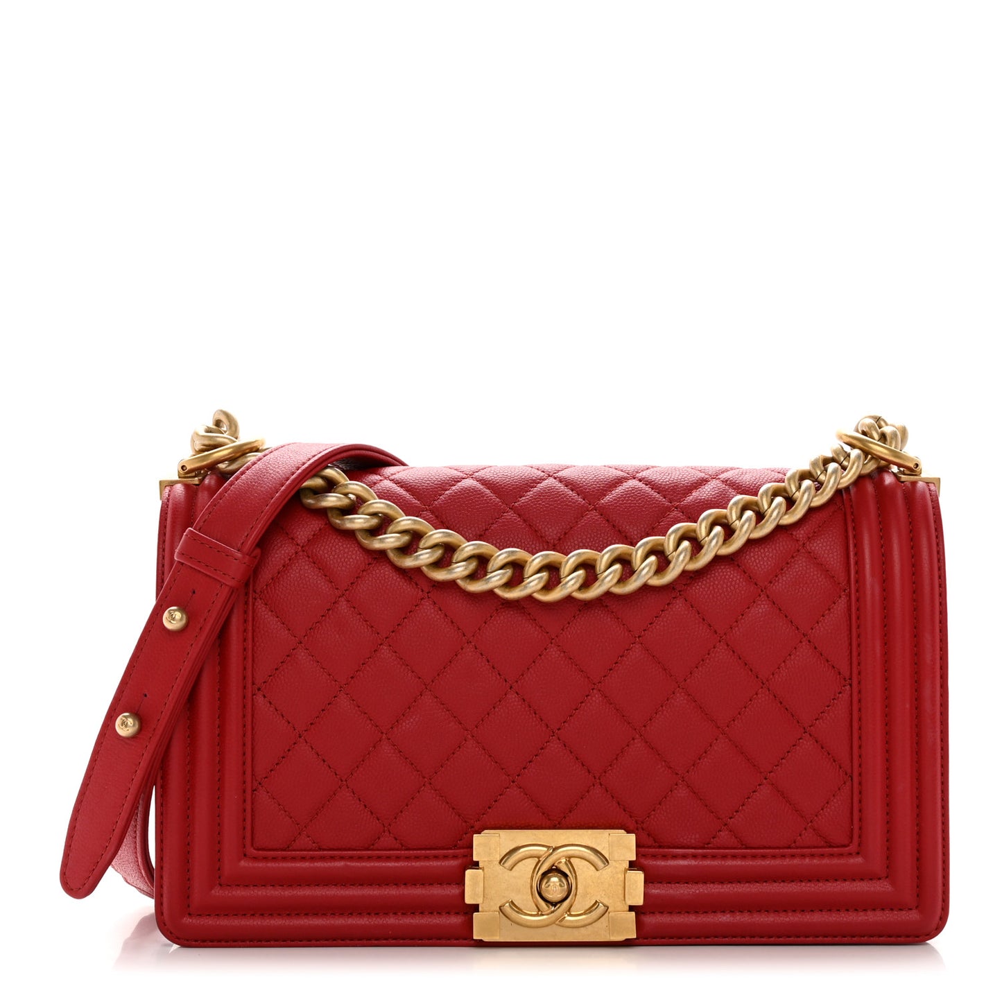 Caviar Quilted Medium Boy Flap Red