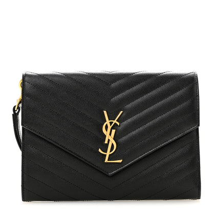 Saint Laurent Grain De Poudre Matelasse Chevron Monogram Envelope Clutch Black 1 of 9