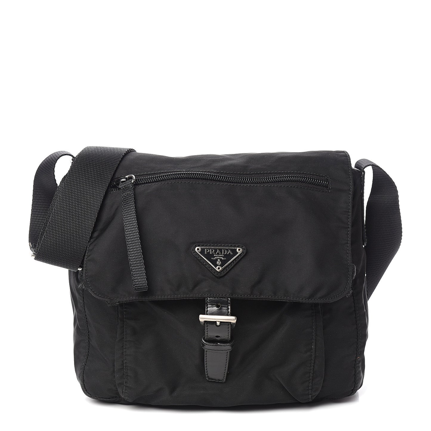 Tessuto Nylon Single Buckle Messenger Bag Black