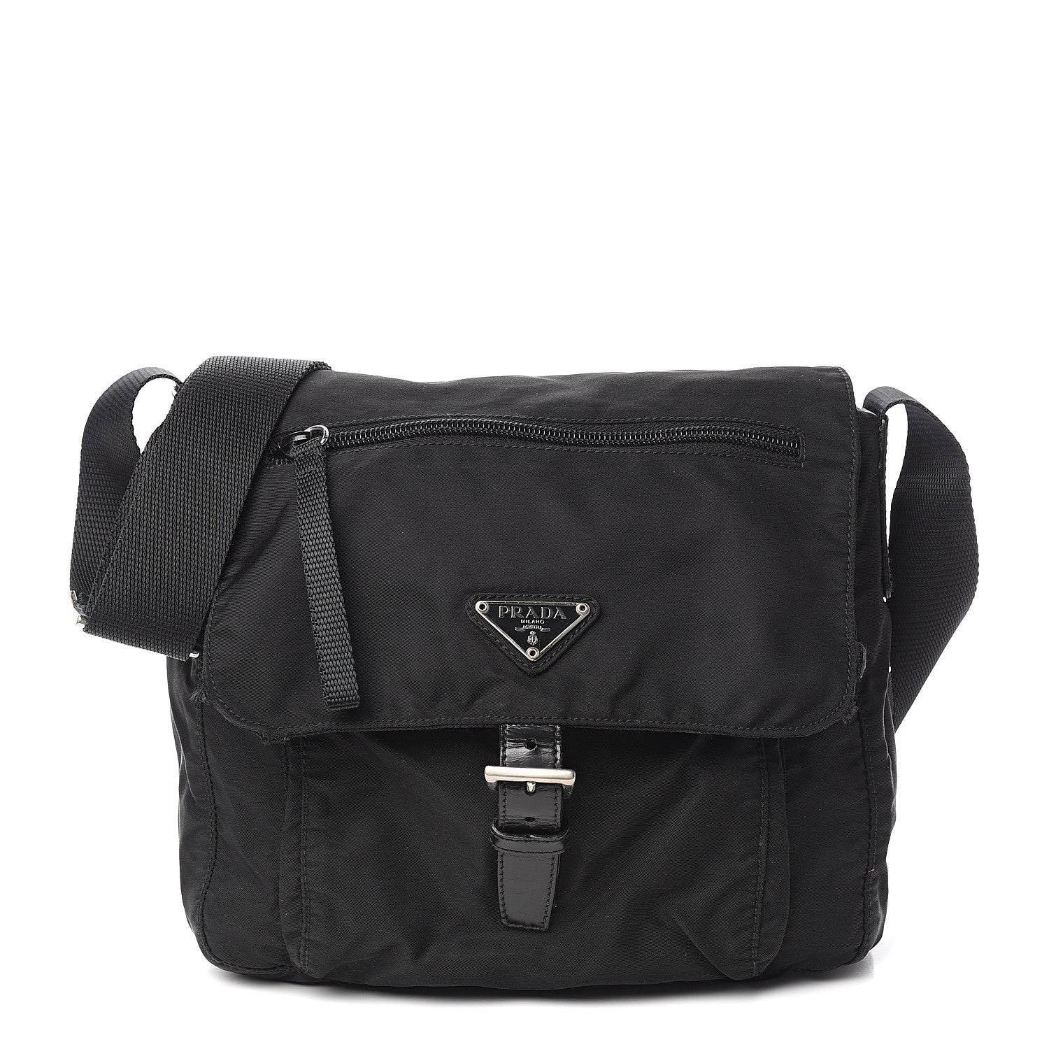 Prada Tessuto Nylon Single Buckle Messenger Bag Black 1 of 12