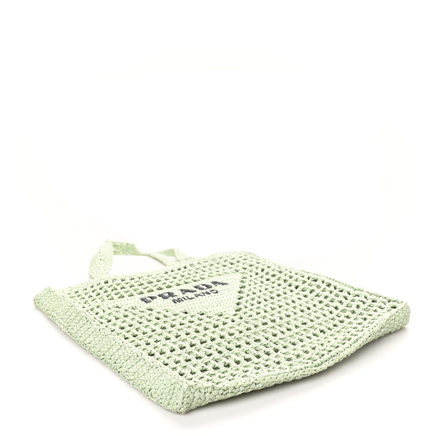 Yarn Raffia Effect Crochet Logo Embroidered Tote Bag Acqua