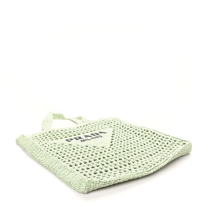 Prada Yarn Raffia Effect Crochet Logo Embroidered Tote Bag Acqua 4 of 9