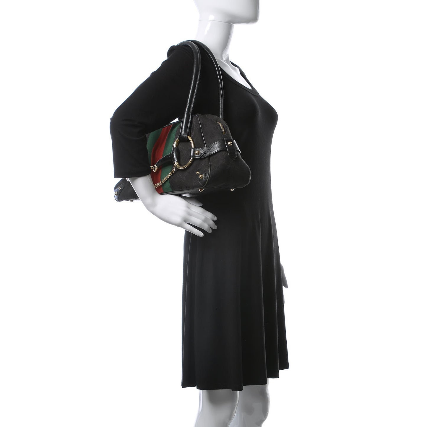 Monogram Web Large Horsebit Satchel Chain Black