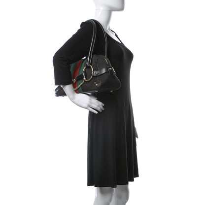 Gucci Monogram Web Large Horsebit Satchel Chain Black 2 of 15