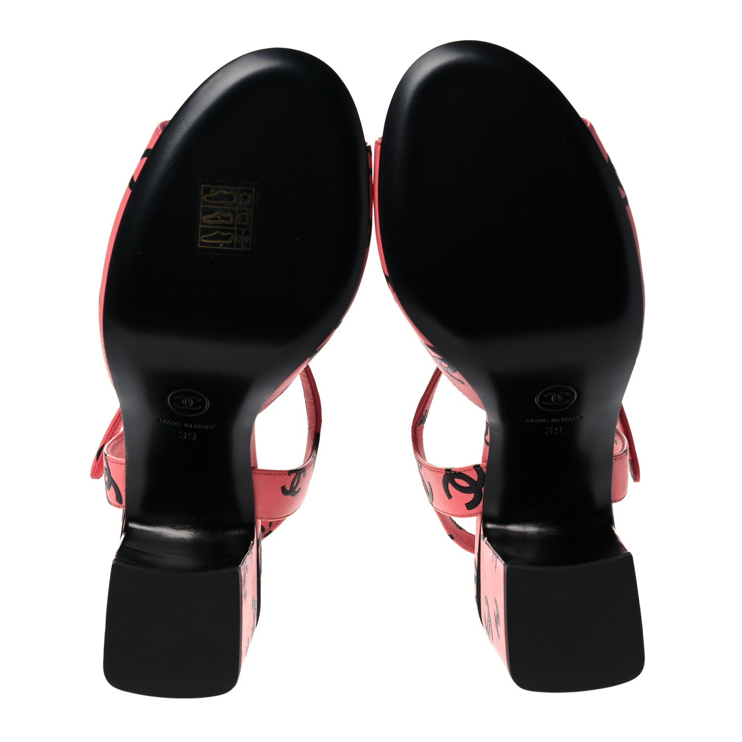 Chanel Lambskin Printed CC Sandals 39 Pink Black 5 of 9
