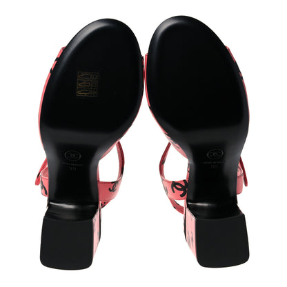 Chanel Lambskin Printed CC Sandals 39 Pink Black 5 of 9