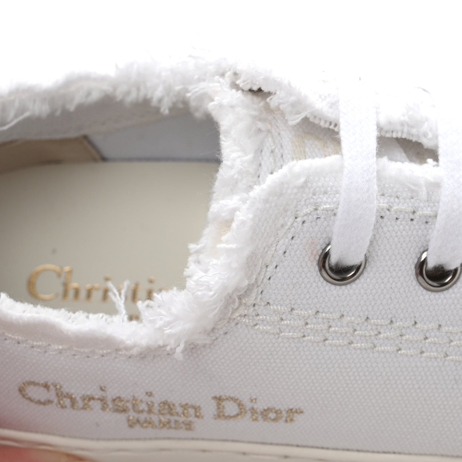 Christian Dior Frayed Canvas Embroidered Logo Walk'N'Dior Low Top Sneakers 36.5 White 10 of 10