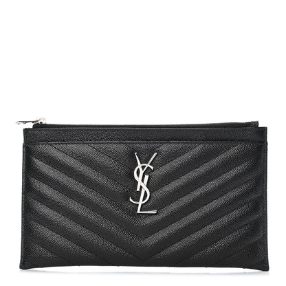 Saint Laurent Grain De Poudre Chevron Monogram Bill Pouch Black 1 of 4