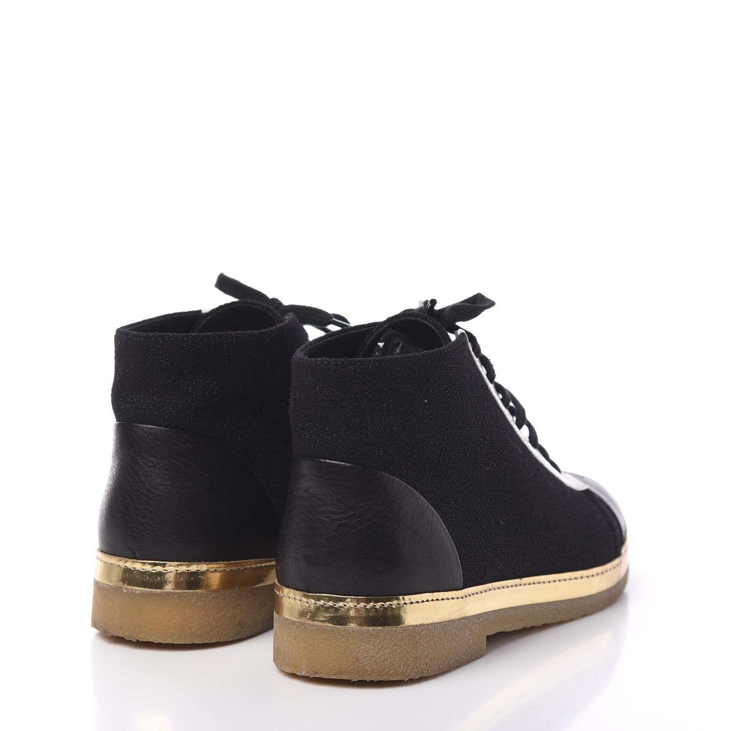 Chanel Tweed Metallic Lambskin High Top Sneakers 38.5 Black Gold 4 of 8