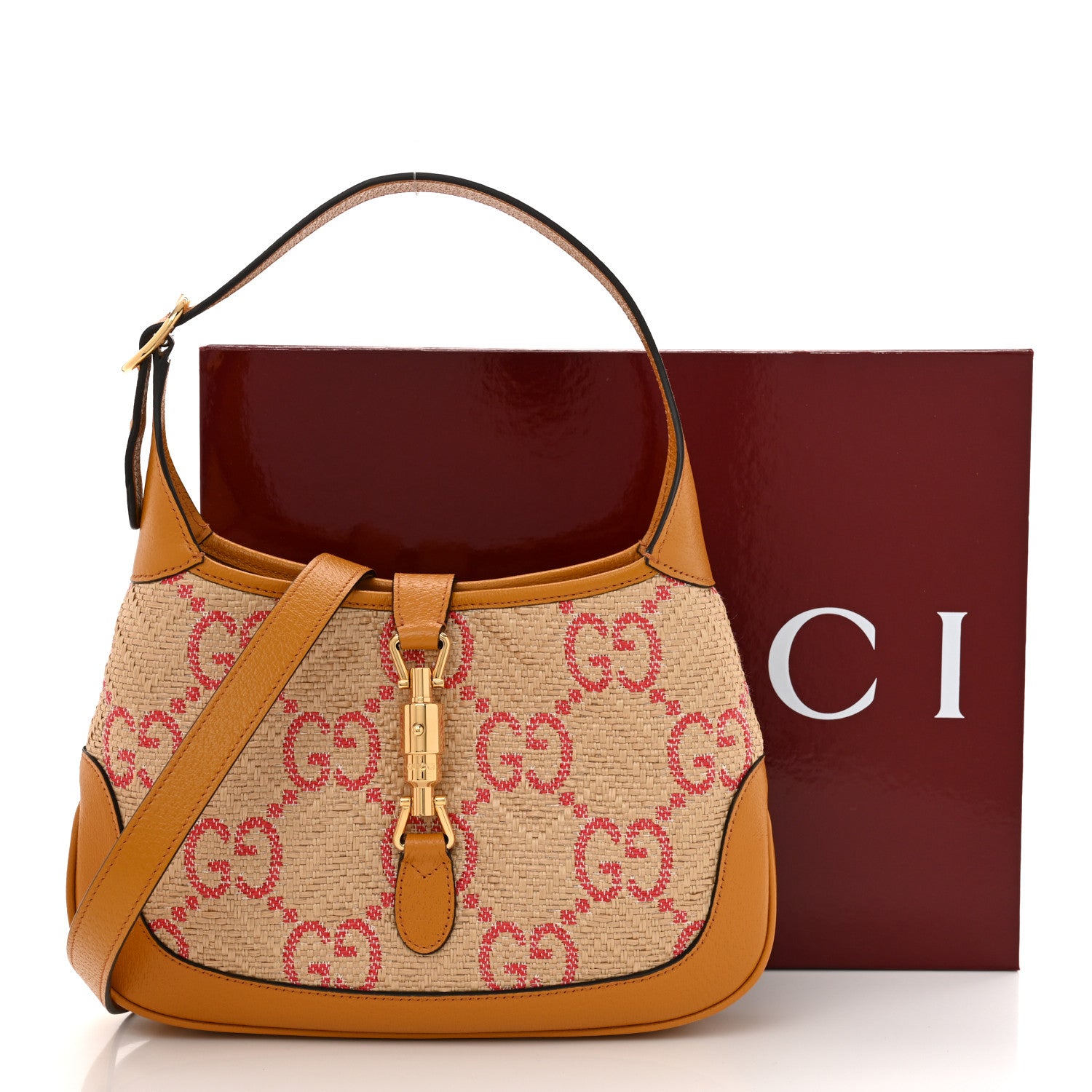 Gucci Raffia Textured Dollar Calfskin GG Monogram Small Jackie 1961 Hobo Natural Bright Hibiscus Sun Oil 13 of 13