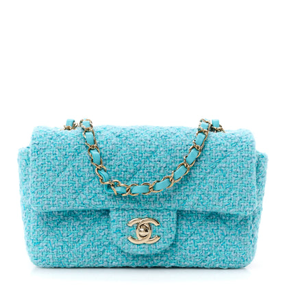 Chanel Wool Tweed Quilted Mini Rectangular Flap Turquoise Light Blue 1 of 12
