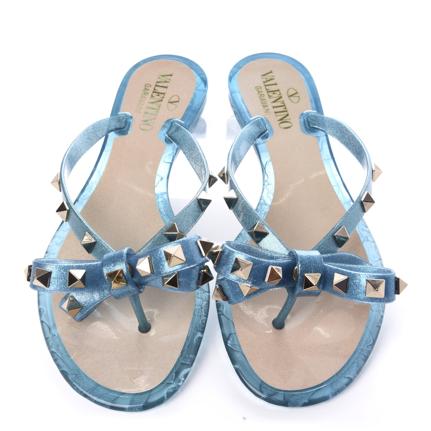 Valentino Garavani PVC Jelly Glitter Rockstud Bow Thong Sandals 35 Cerulean 5 of 7