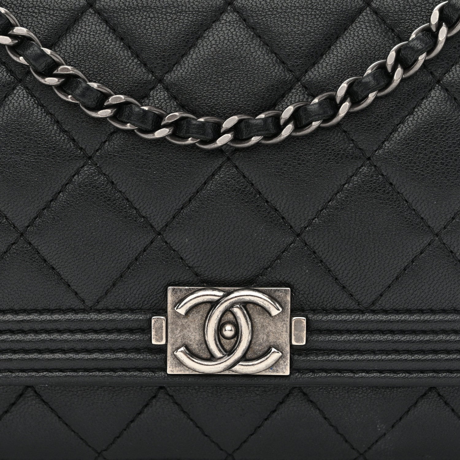 Chanel Lambskin Quilted Boy Wallet On Chain WOC Black 9 of 15