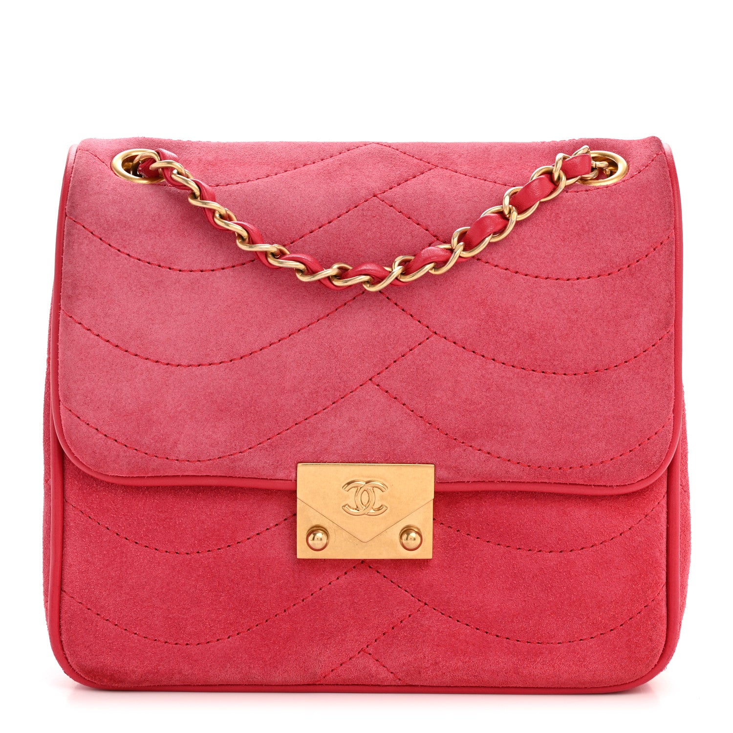 Chanel Suede Lambskin Scallop Quilted Mini Pagoda Flap Pink 1 of 15