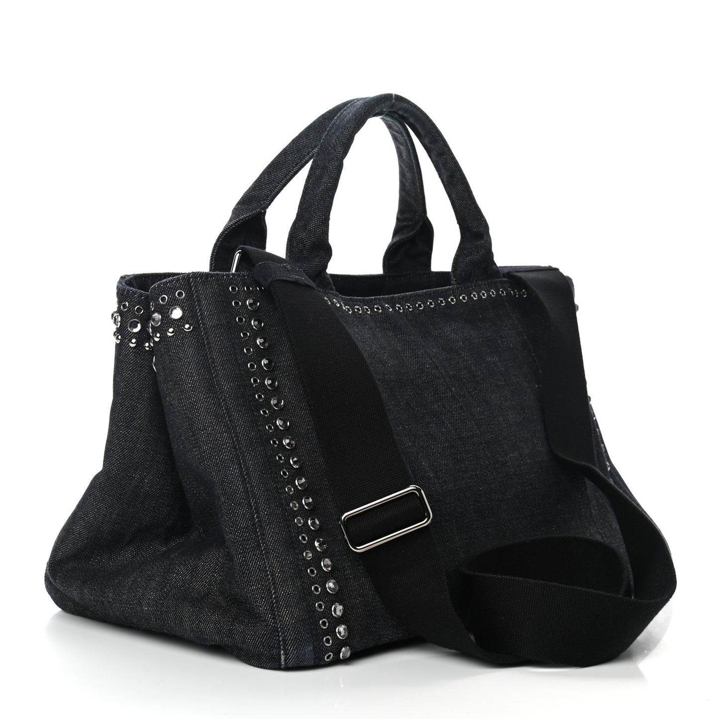 Denim Crystal Studded Canapa Tote Black