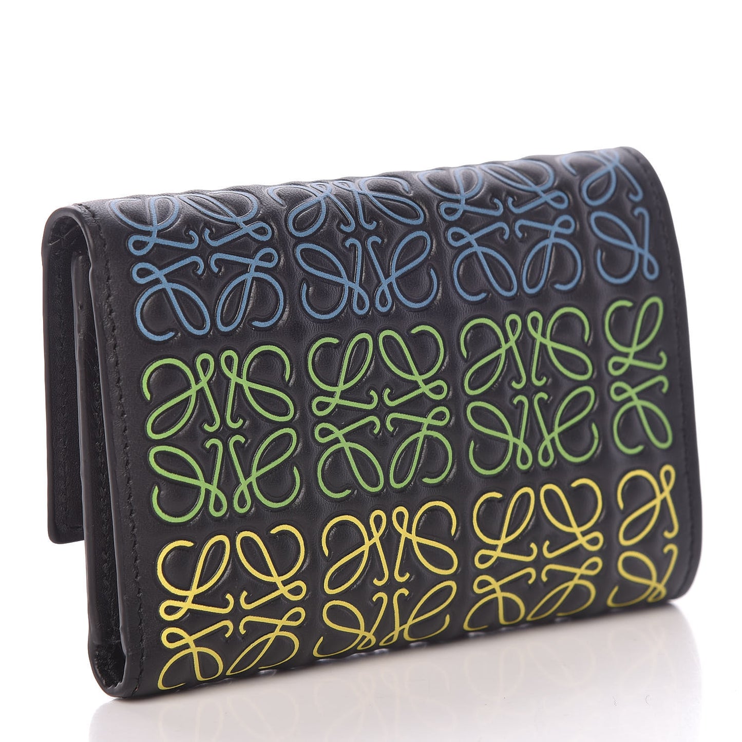 Calfskin Embossed Repeat Small Vertical Wallet Black Multicolor