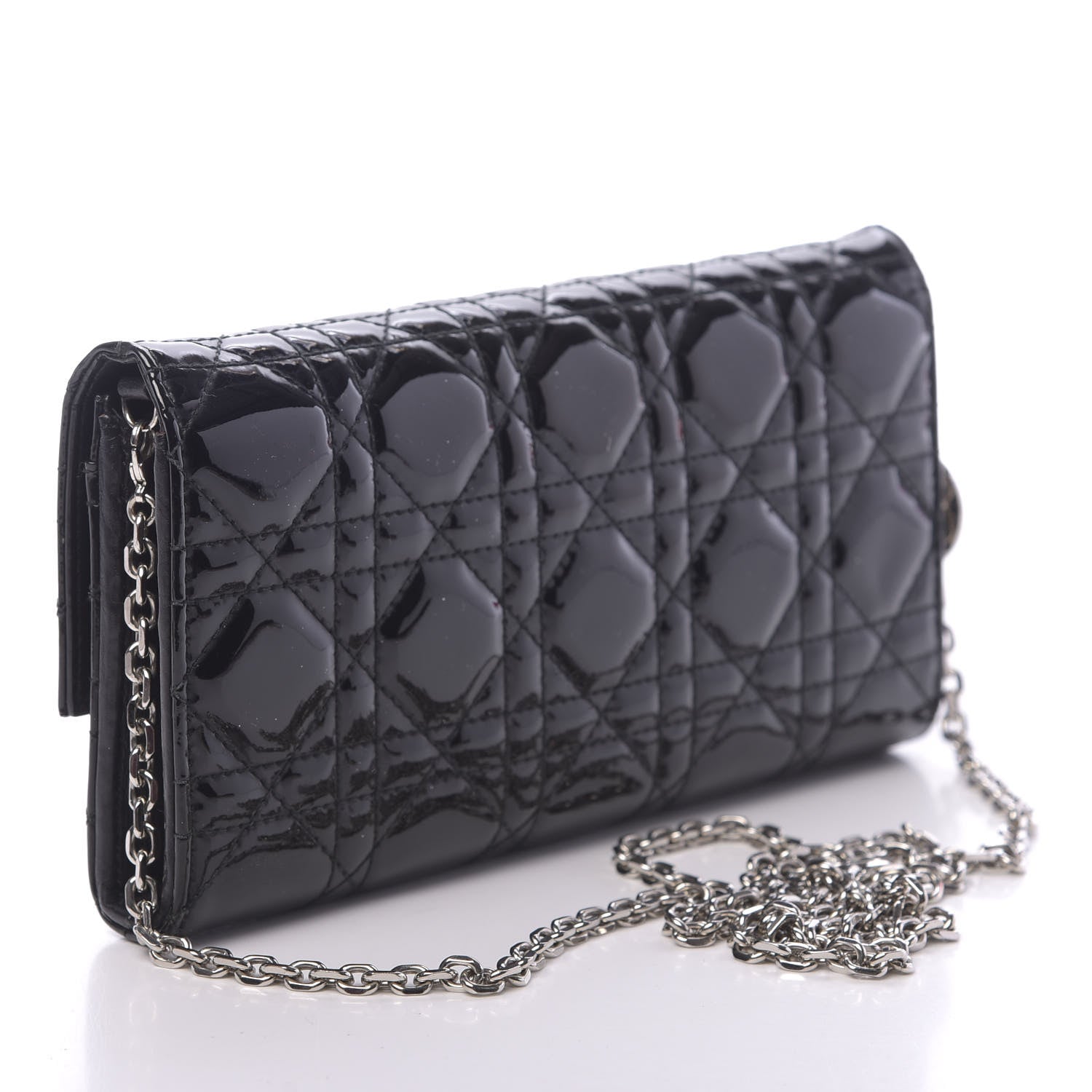 Christian Dior Patent Cannage Rendez-vous Chain Wallet Black 2 of 9