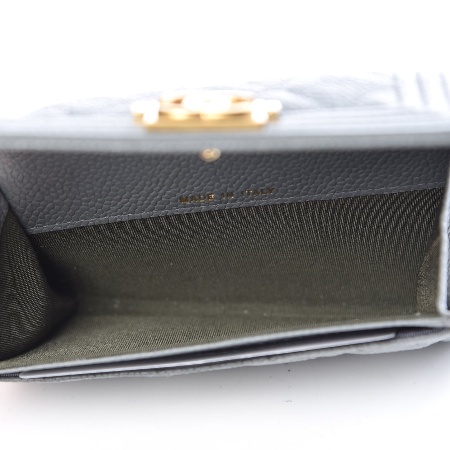 Caviar Quilted Boy Flap Card Holder Grey
