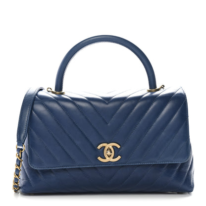 Chanel Aged Calfskin Chevron Quilted Small Coco Handle Flap Blue 1 of 12