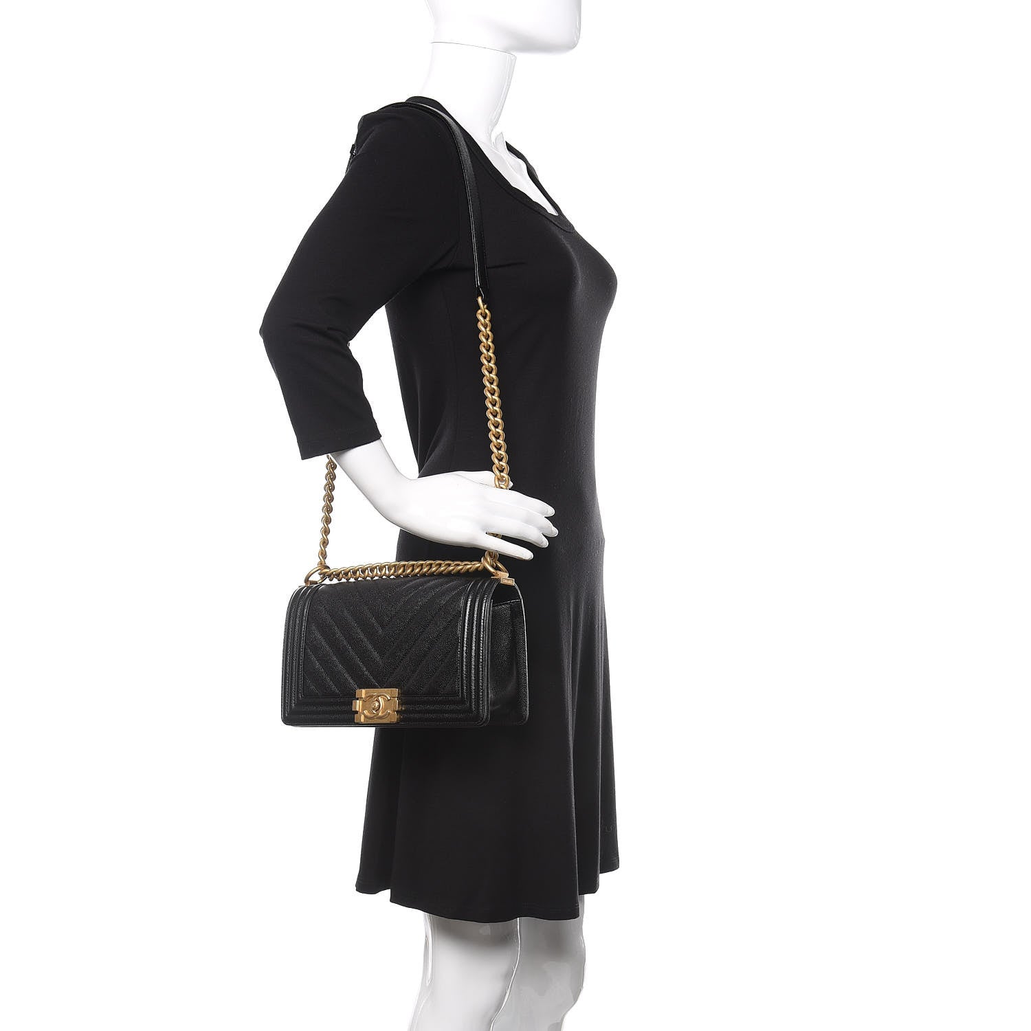 Chanel Caviar Chevron Quilted Medium Boy Flap Black 2 of 11