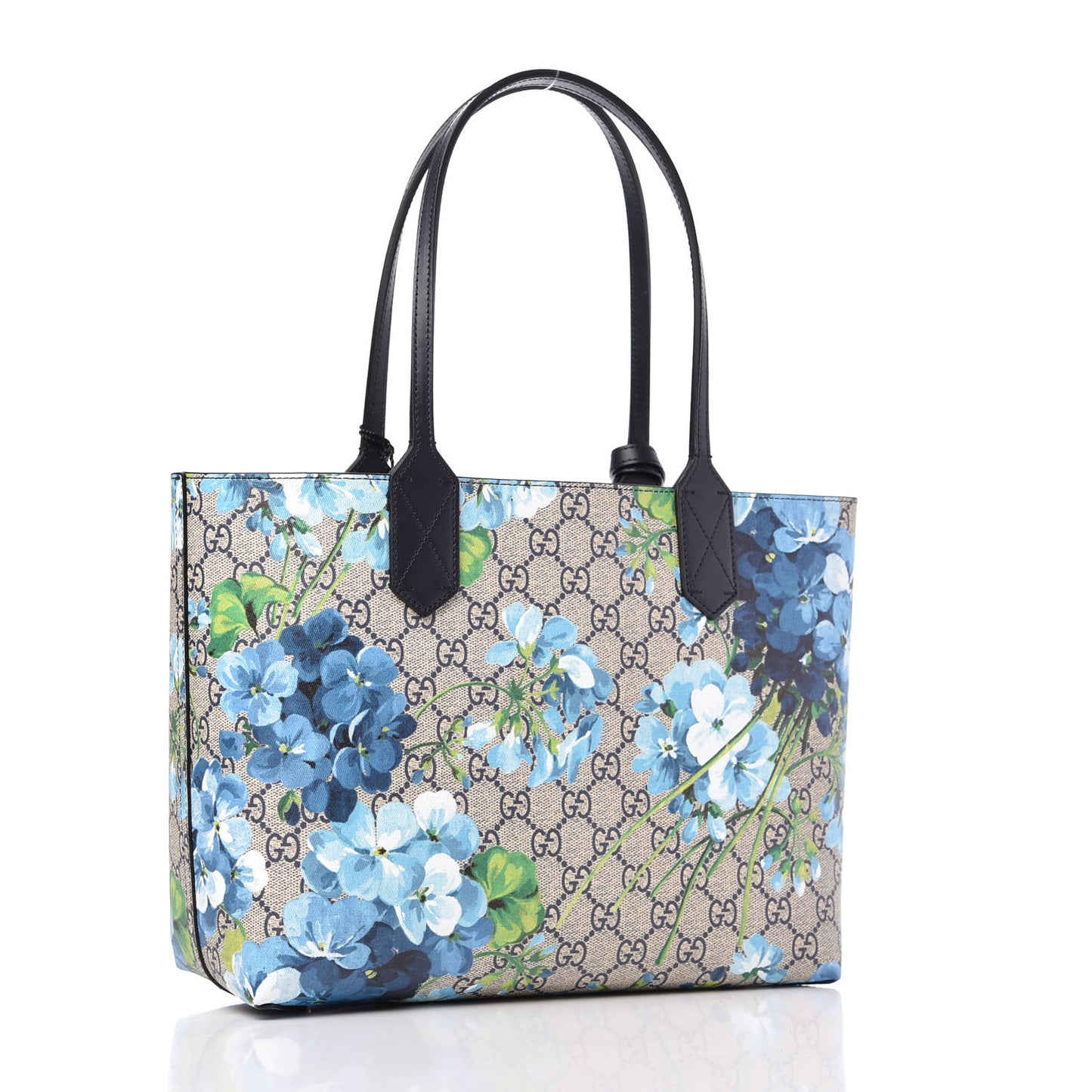 GG Supreme Monogram Blooms Small Reversible Tote Beige Blue Navy