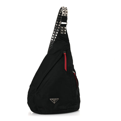 Prada Nylon New Vela Studded Sling Backpack Black Fuoco 1 of 10