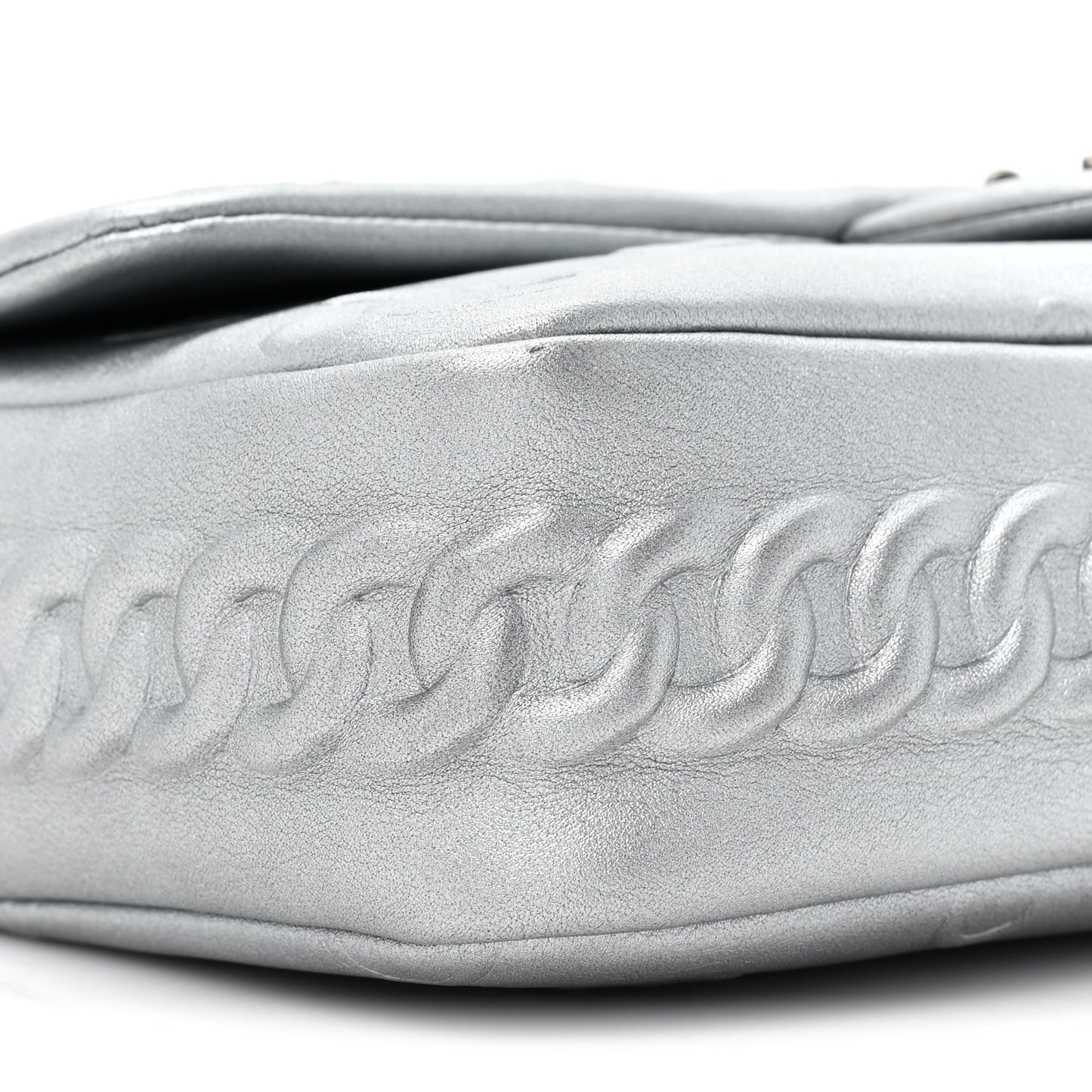 Metallic Lambskin Symbols Medium Single Flap Silver