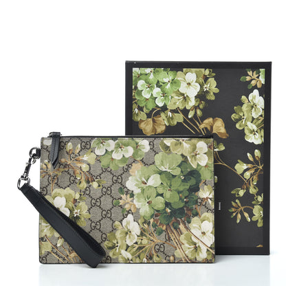 Gucci GG Supreme Monogram Blooms Small Zip Wristlet Pouch Beige New Military Black 6 of 6