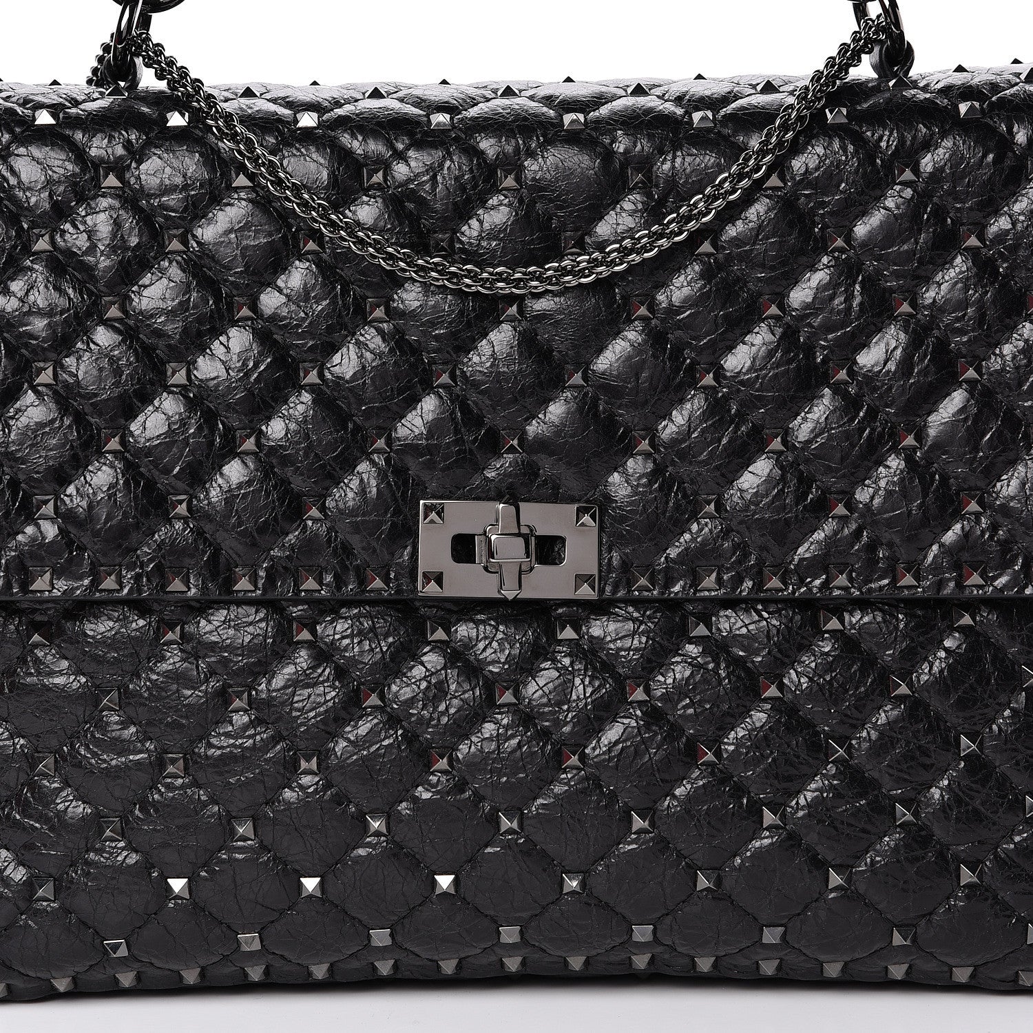 Valentino Garavani Craquele Nappa Large Rockstud Spike Shoulder Bag Black 7 of 12