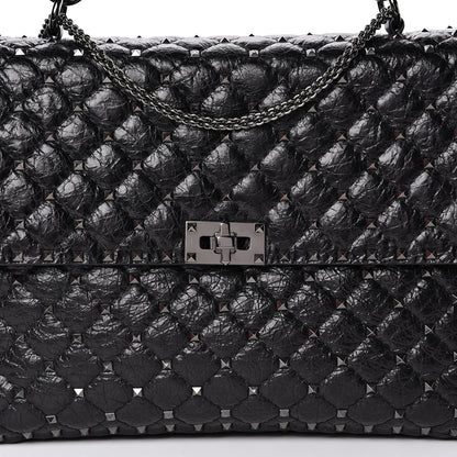 Valentino Garavani Craquele Nappa Large Rockstud Spike Shoulder Bag Black 7 of 12