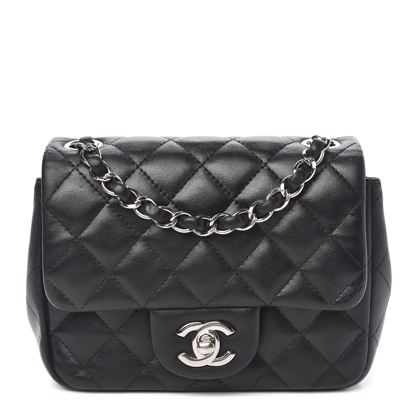 Lambskin Quilted Mini Square Flap Black