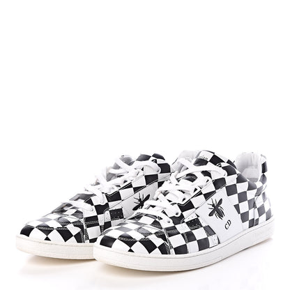 Christian Dior Calfskin Checkered Printed D-Bee Sneakers 40 Black White 3 of 8