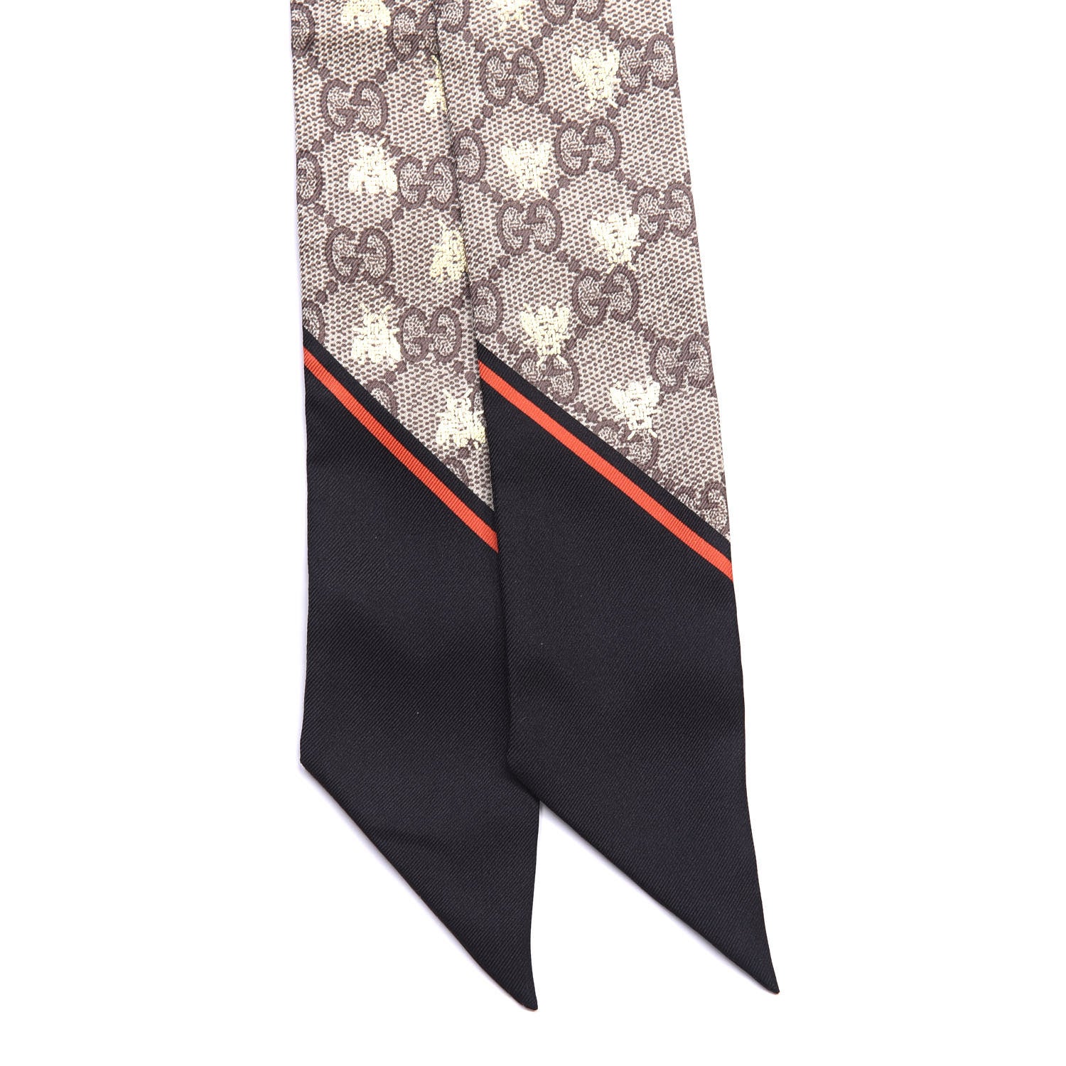Gucci Silk Twill GG Monogram GG Bee Neck Bow Scarf Black Red 3 of 6