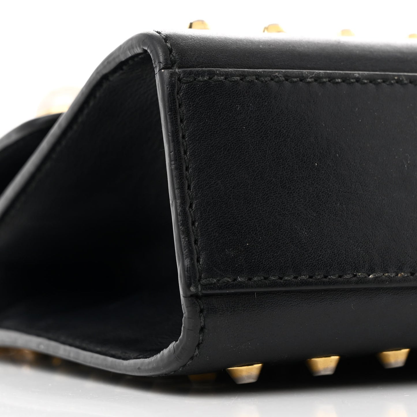 Calfskin Studded Small Padlock Shoulder Bag Black