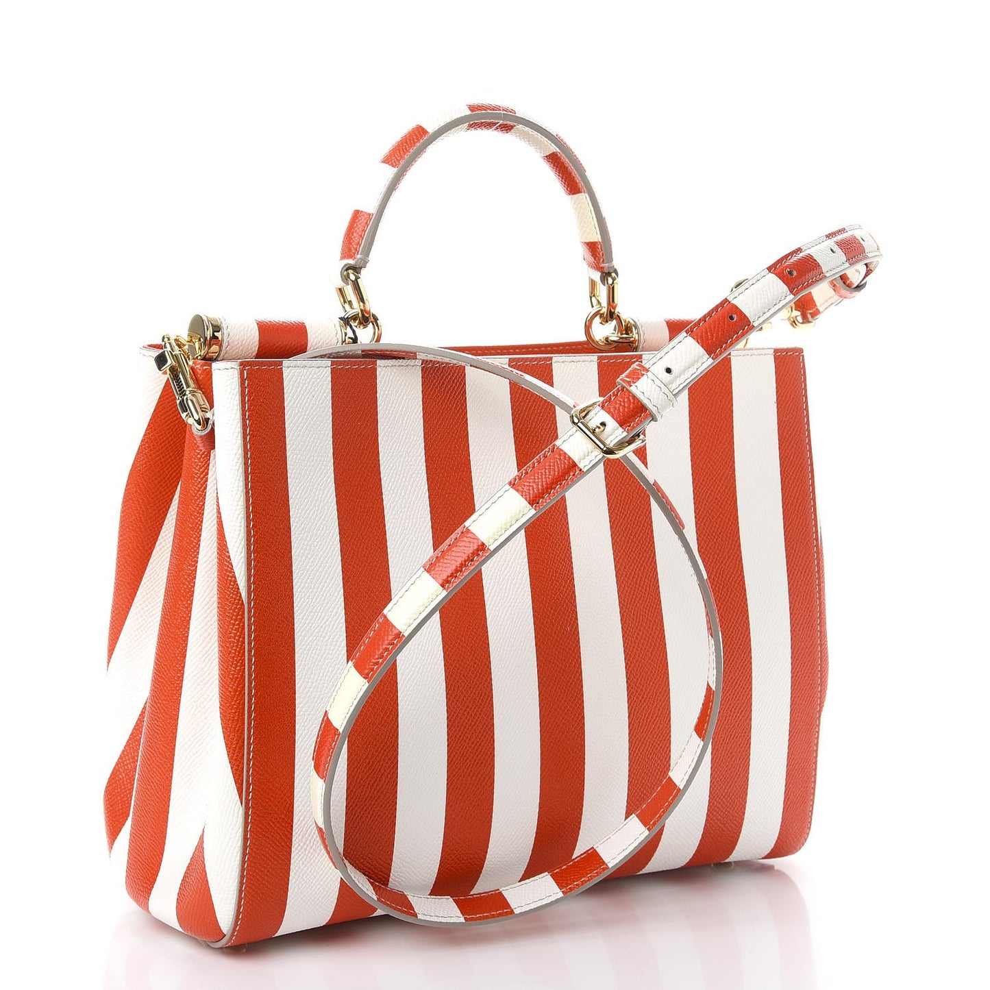 Dauphine Striped Top Handle Satchel Red White