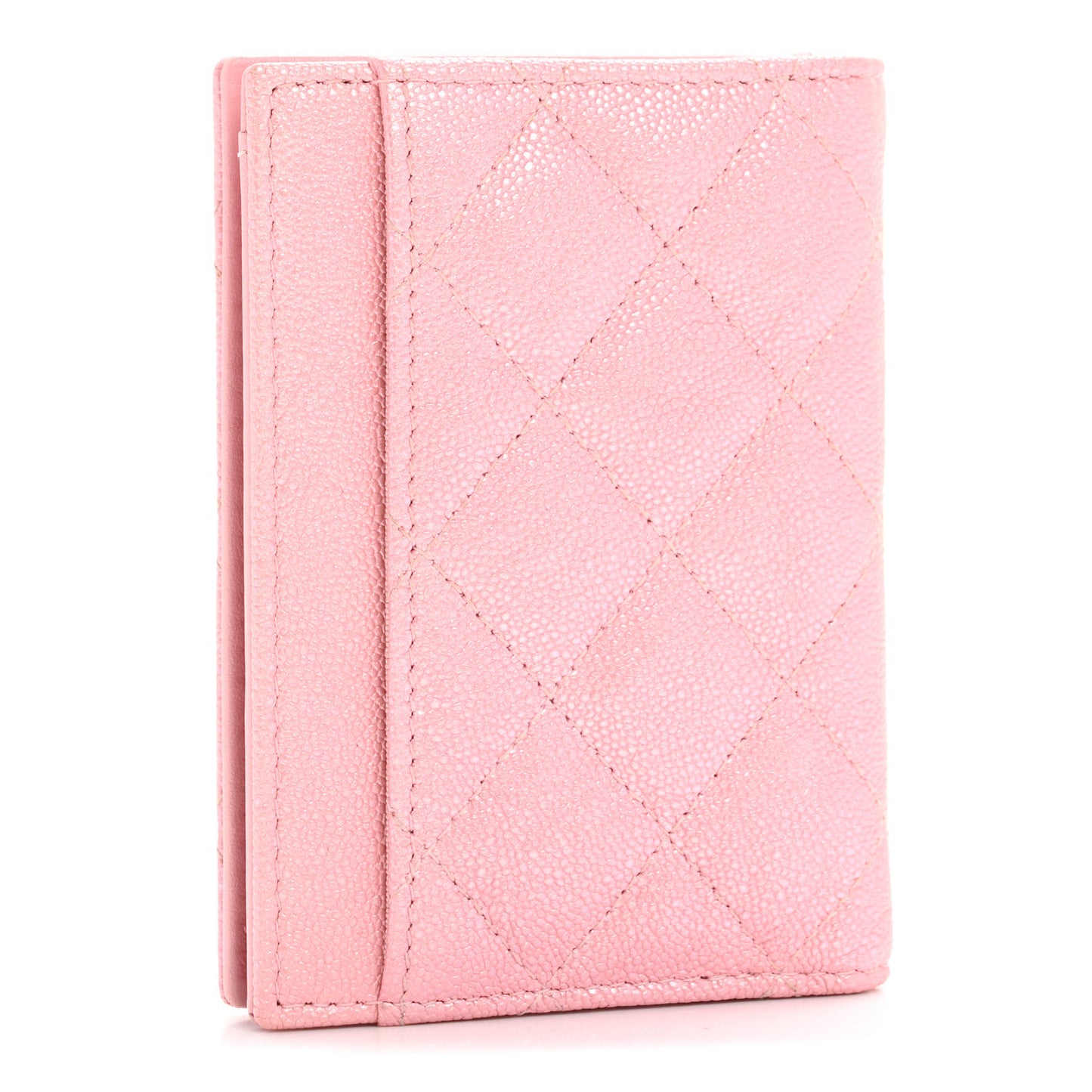 Iridescent Caviar Quilted Card Holder Wallet Rose Pink