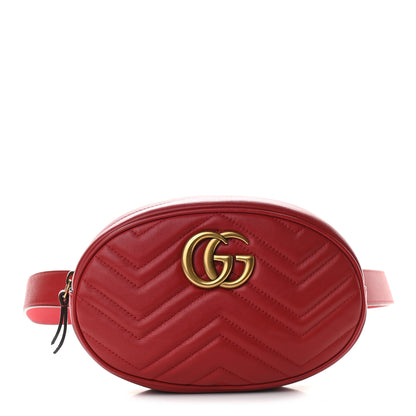 Gucci Calfskin Matelasse GG Marmont Belt Bag 85 34 Hibiscus Red 1 of 10