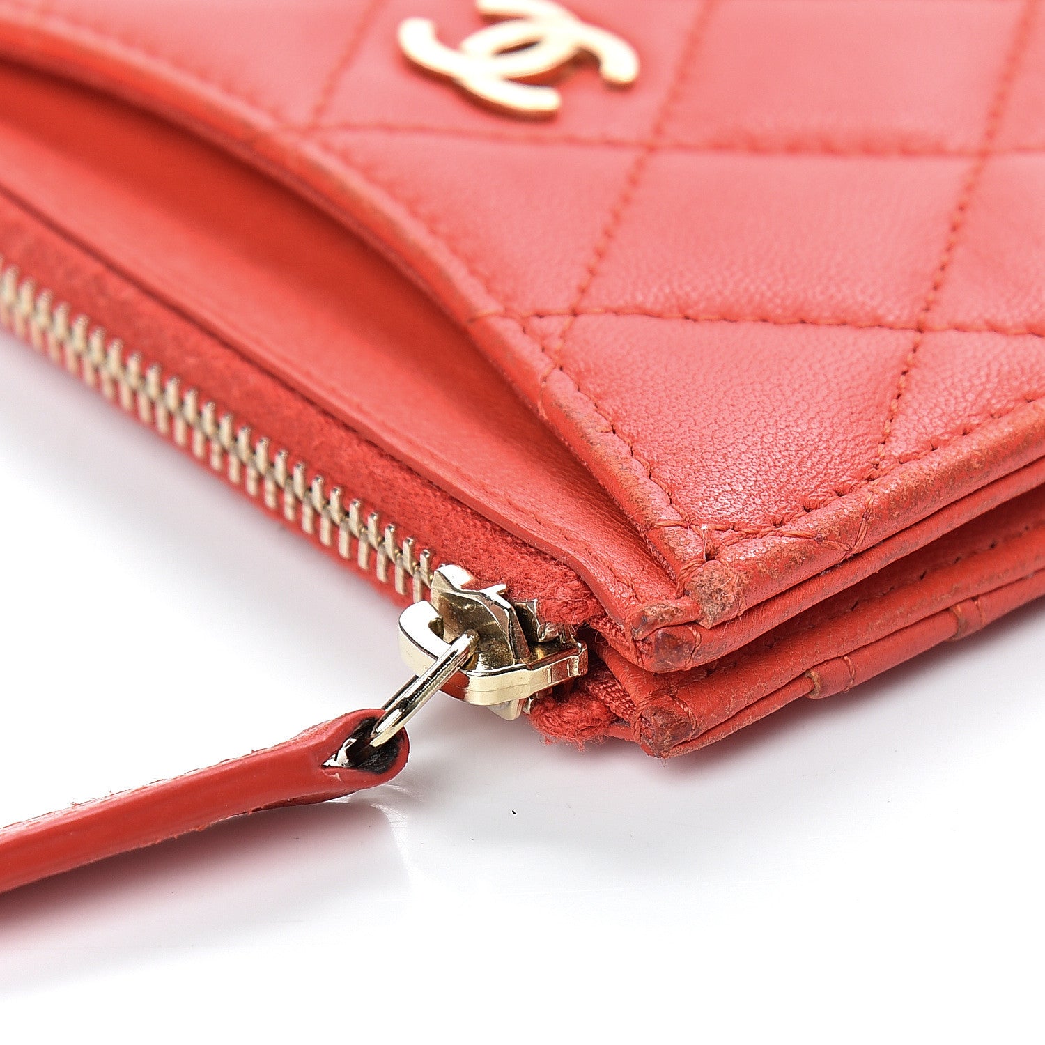 Chanel Lambskin Quilted Zip Card Holder Red 13 of 13