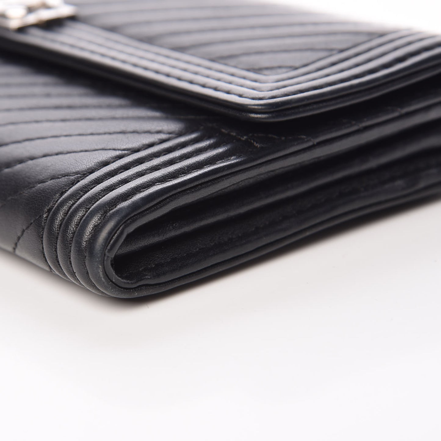 Calfskin Chevron Quilted Boy Flap Wallet Black