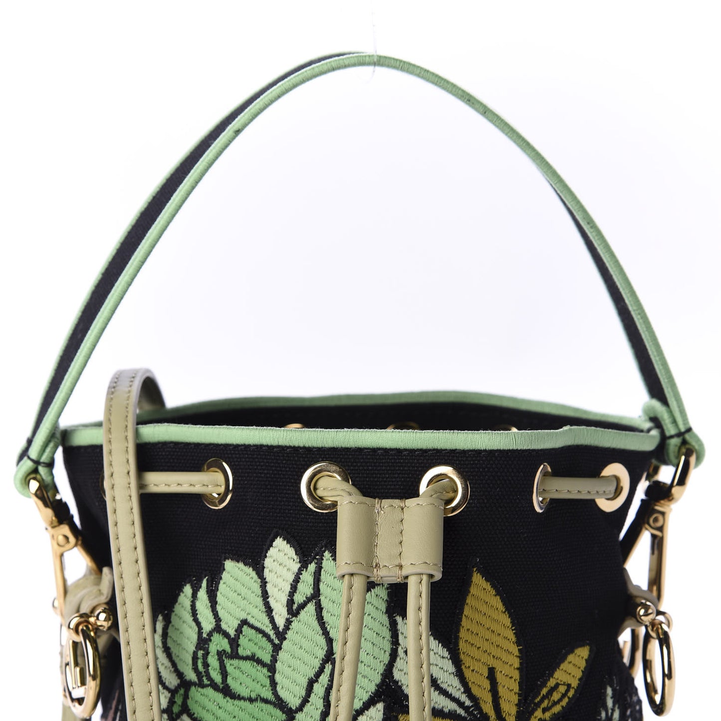 Canvas Vitello Century F is Fendi Psychedelic Flowers Embroidered Mini Mon Tresor Bucket Bag Verde Mandorlo Multicolor