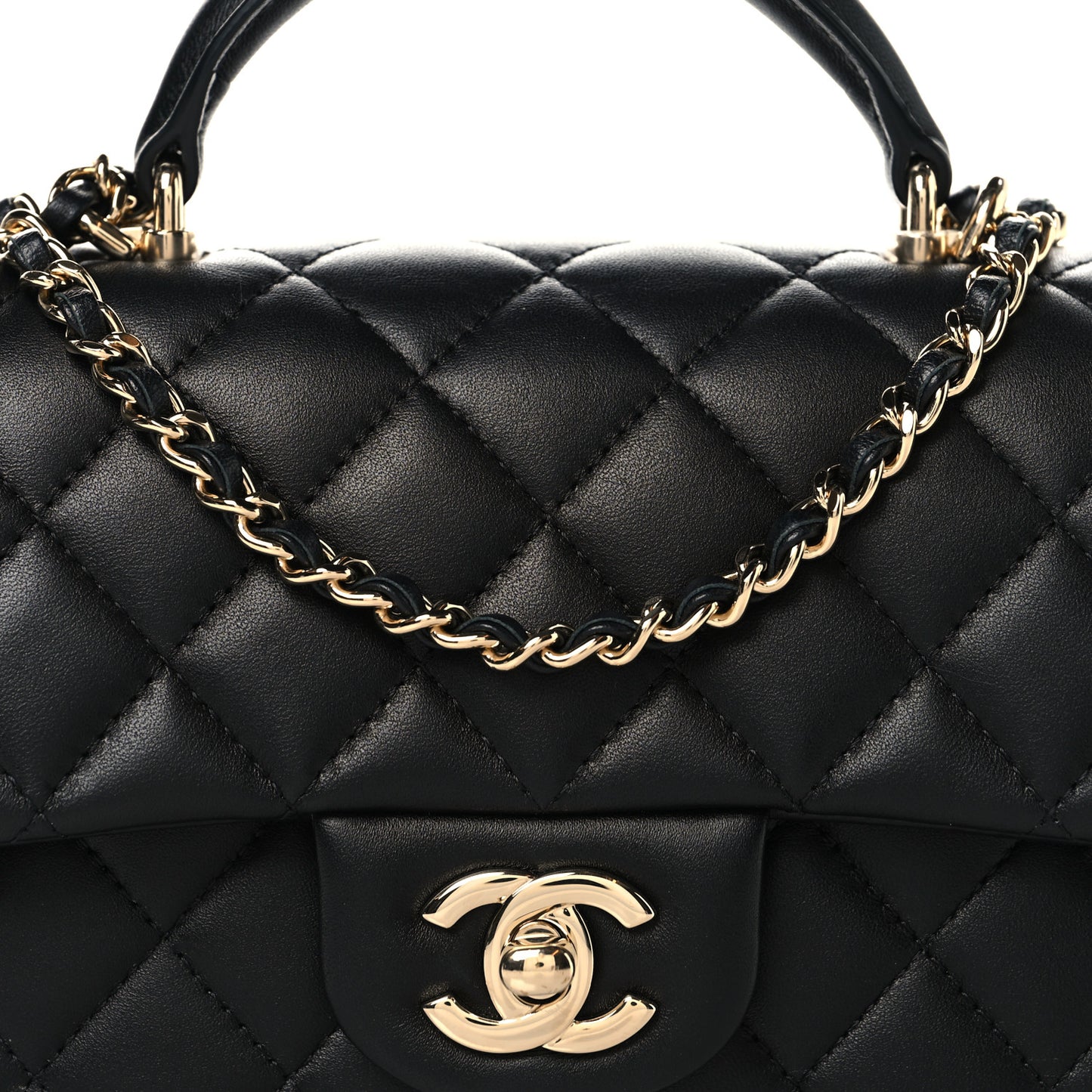 Lambskin Quilted Mini Top Handle Rectangular Flap Black